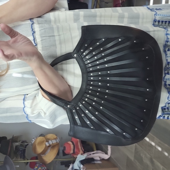 Max New York Leather Straps Mesh Studded Purse - Picture 3 of 14